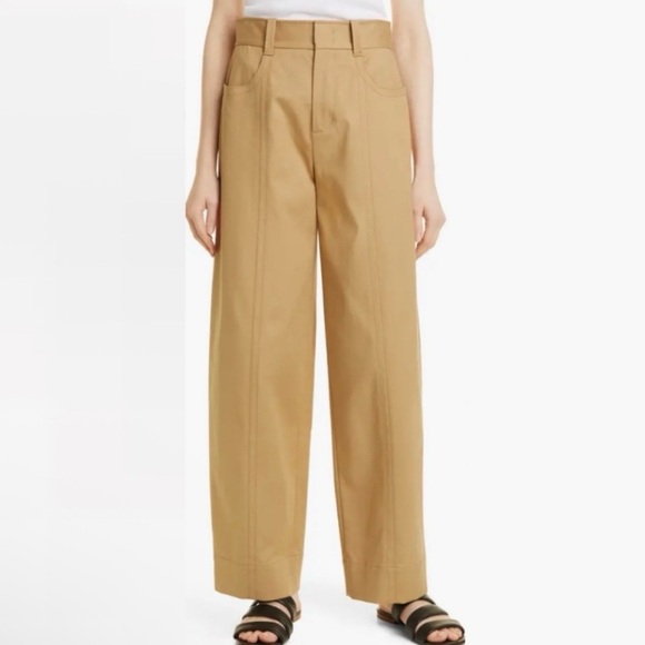 Vince Seam Front Trouser High Rise Wide Leg Cotton Pant Neutral Camel 14 Large - Picture 3 of 15